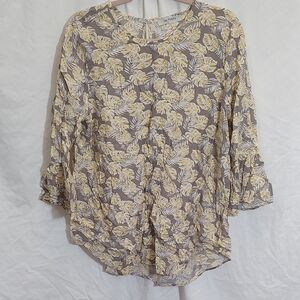 Ces Femme Yellow and Gray Floral Blouse